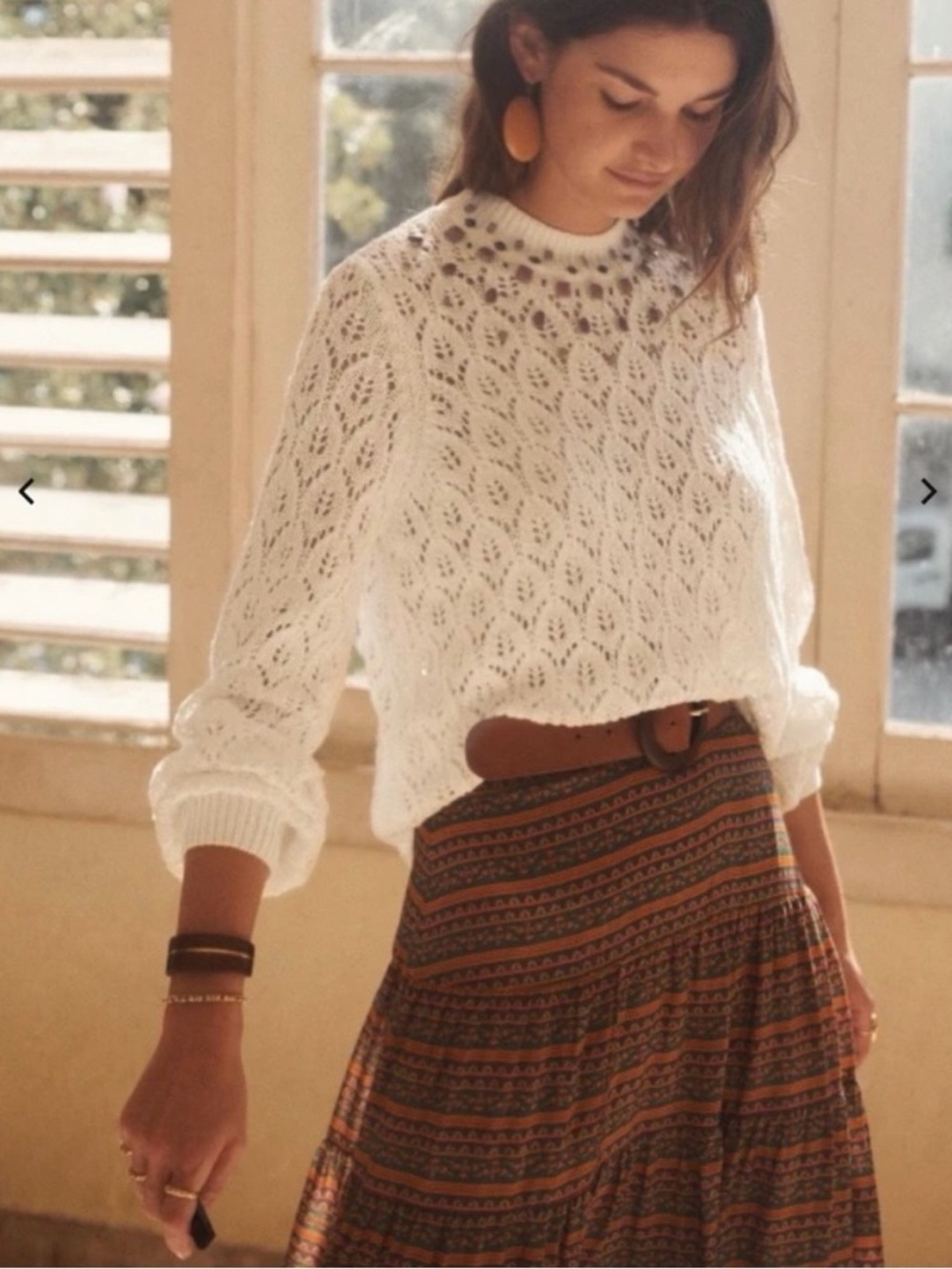 Sezane Vittorio Beaded Embellished Jumper Ivory Pointelle Knit Sweater